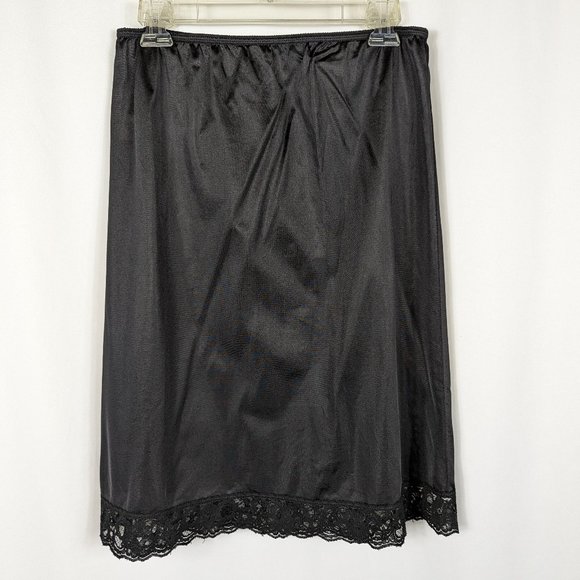 Sliperfection Vintage Black Slip Knee Length Lace Bottom Made in USA Sz Large L - Picture 2 of 5